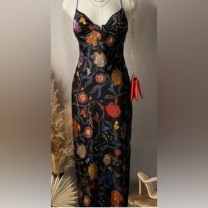 Satin flower dress. Open back.